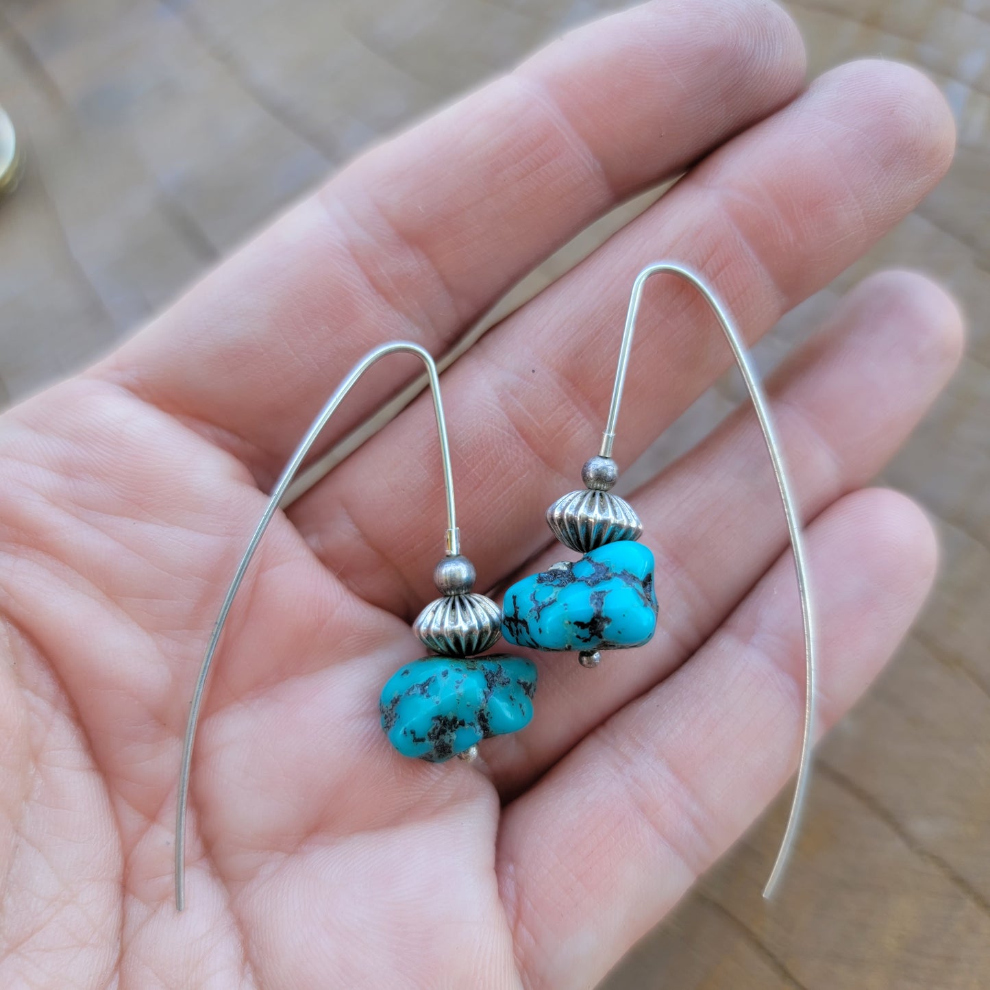 Persian Turquoise Nugget and Sterling Silver Earrings