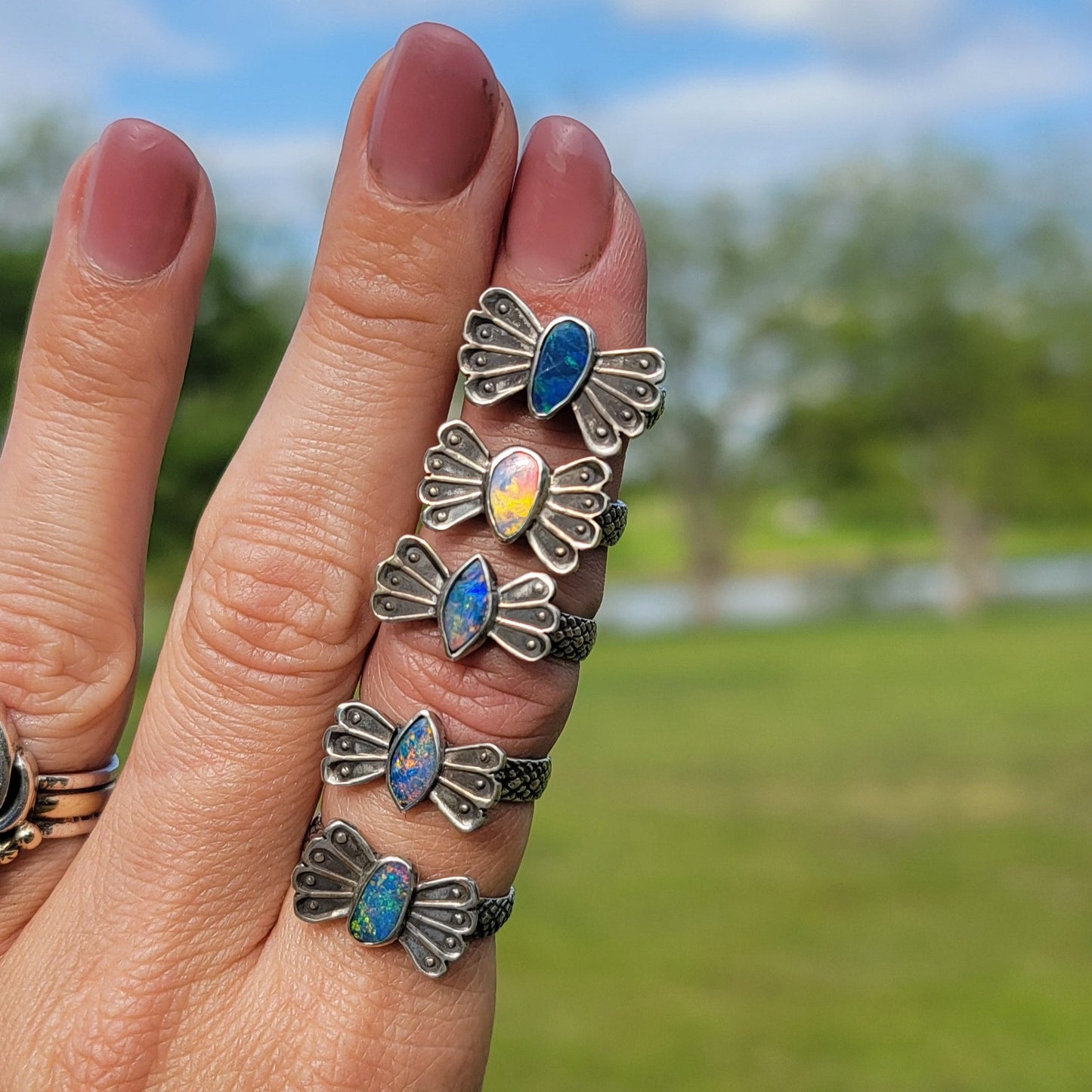 Sz 6.75 Australian Opal Butterfly Ring