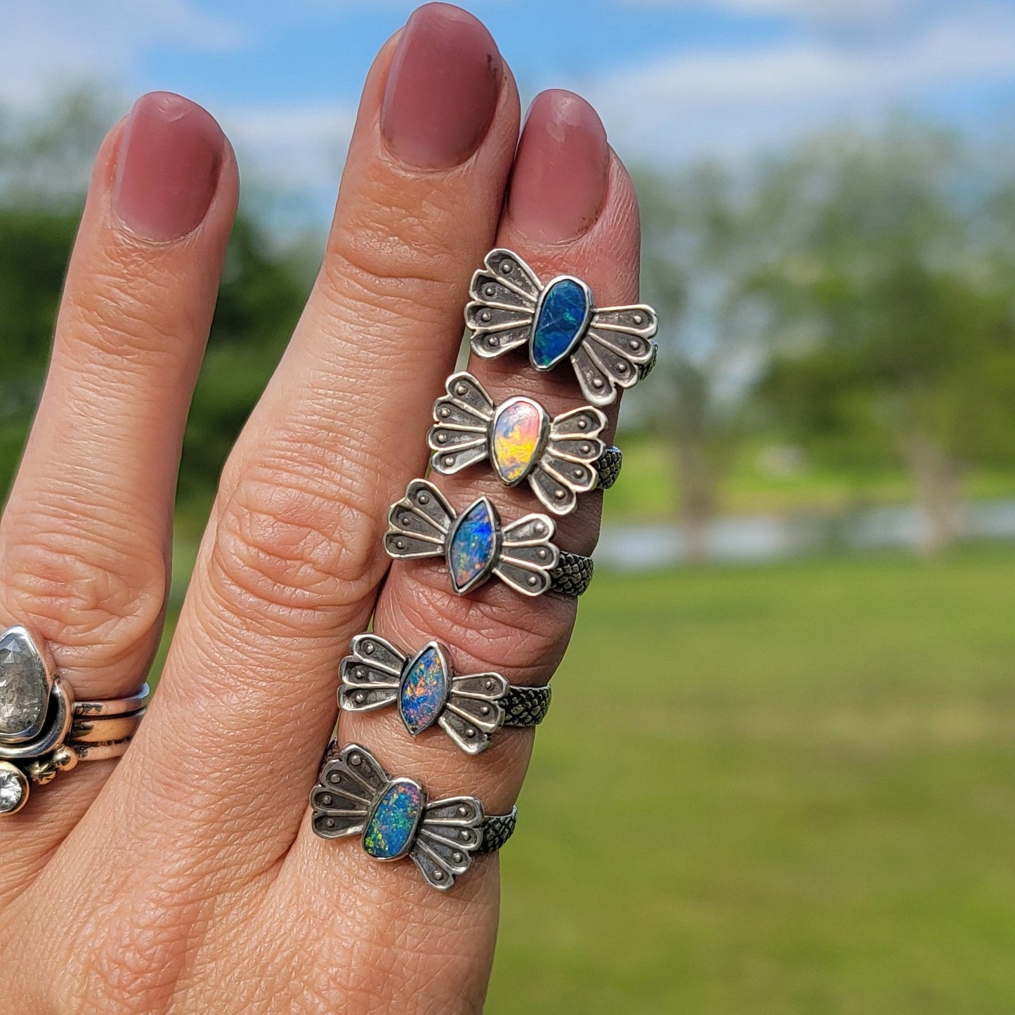 Sz 8 Australian Opal Butterfly Ring