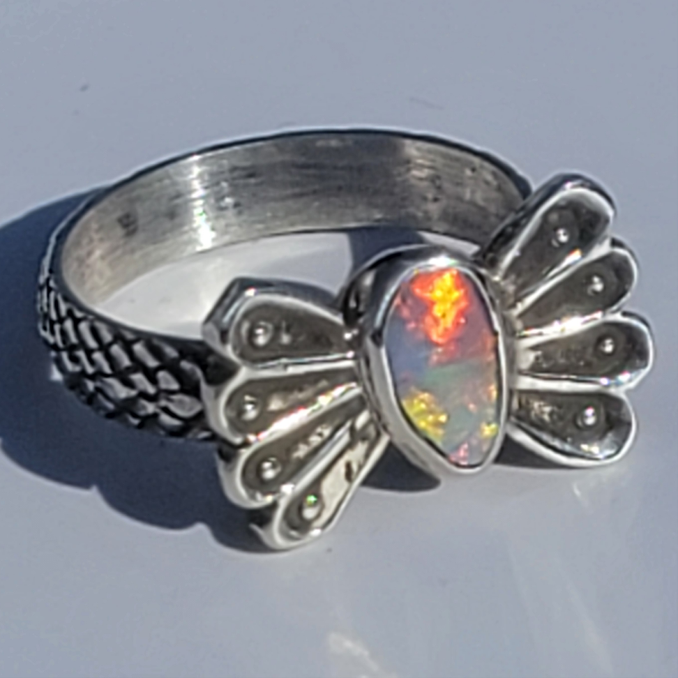 Sz 5.75 Australian Opal Butterfly Ring