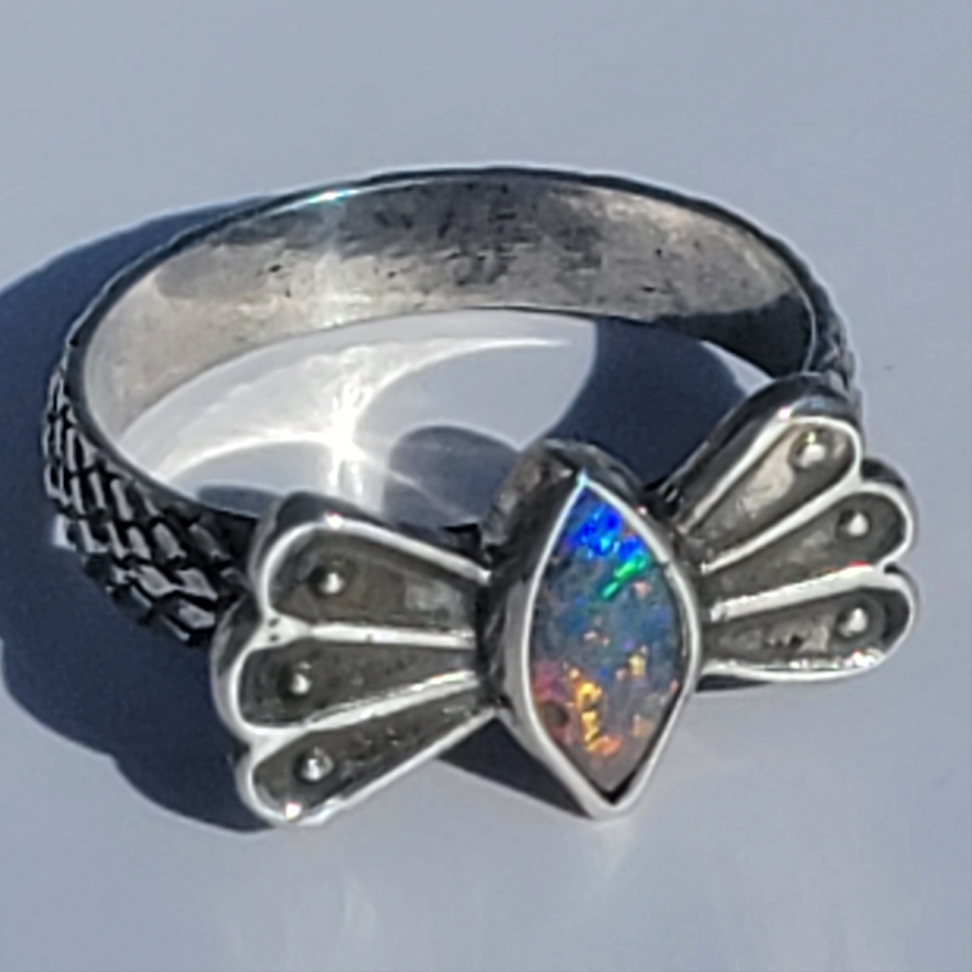 Sz 6.75 Australian Opal Butterfly Ring