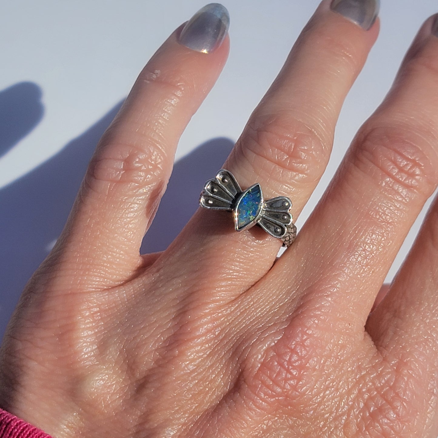 Sz 6.75 Australian Opal Butterfly Ring