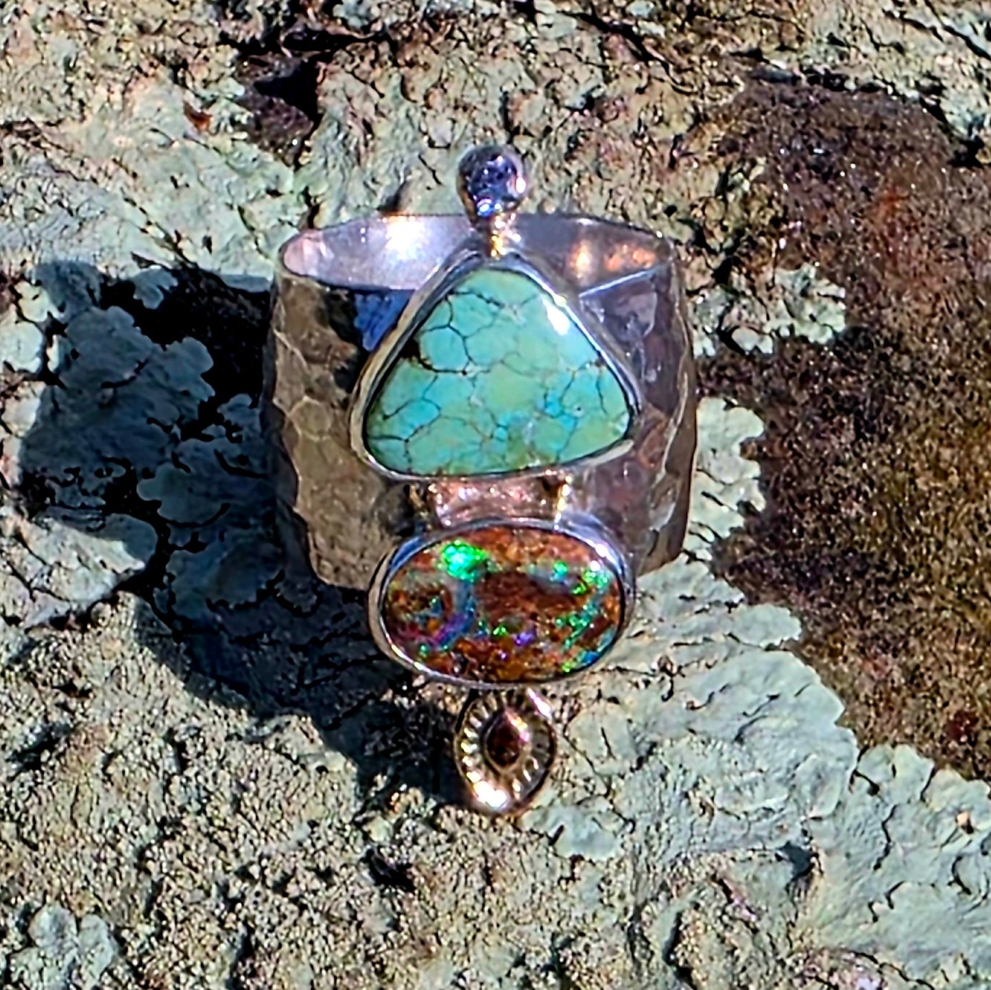 Sz. 8 Australian Boulder Opal and Sonoran Gold Turquoise Ring