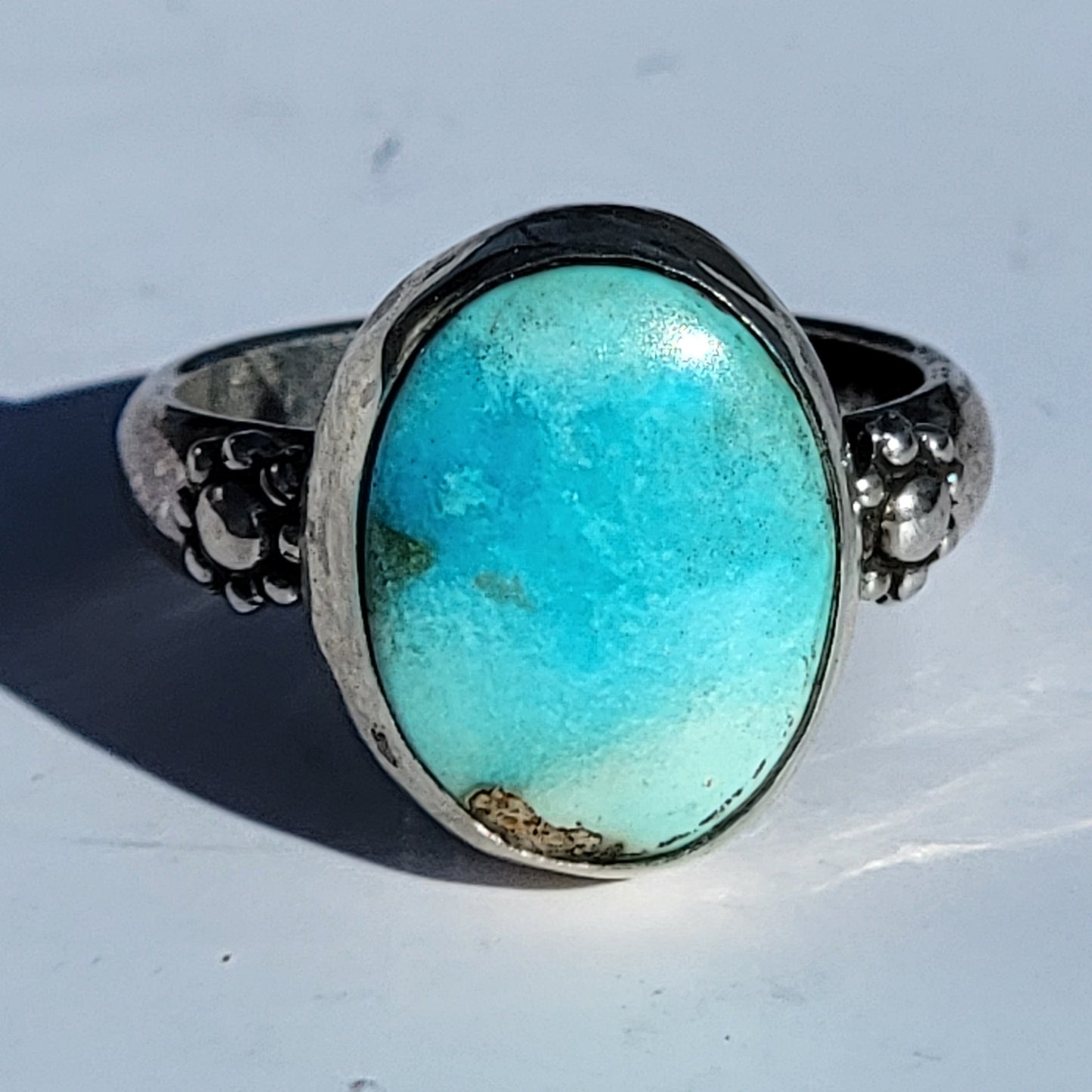 Sz. 5.25 Royston Turquoise and Stamped Details Sterling Ring
