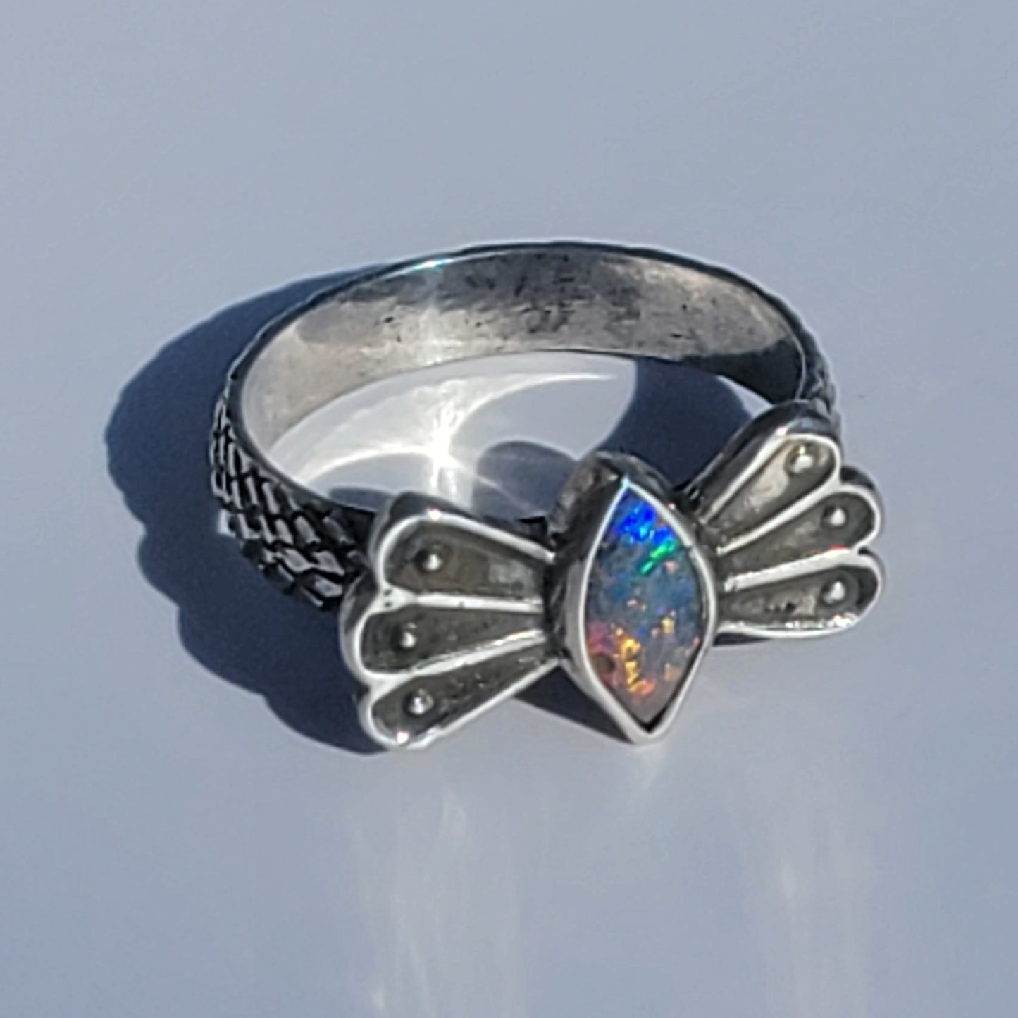 Sz 6.75 Australian Opal Butterfly Ring