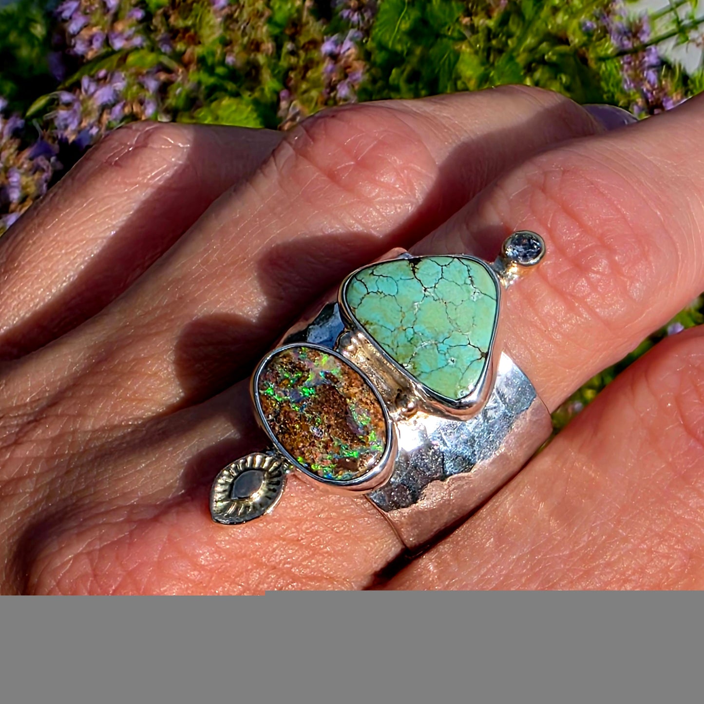 Sz. 8 Australian Boulder Opal and Sonoran Gold Turquoise Ring