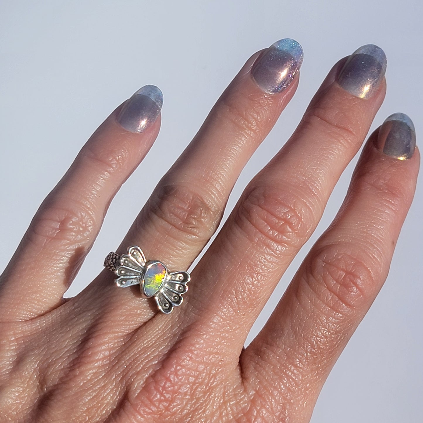 Sz 5.75 Australian Opal Butterfly Ring