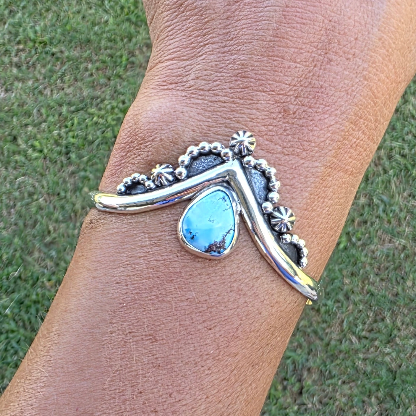 Golden Hills Turquoise Stamped Sterling Cuff