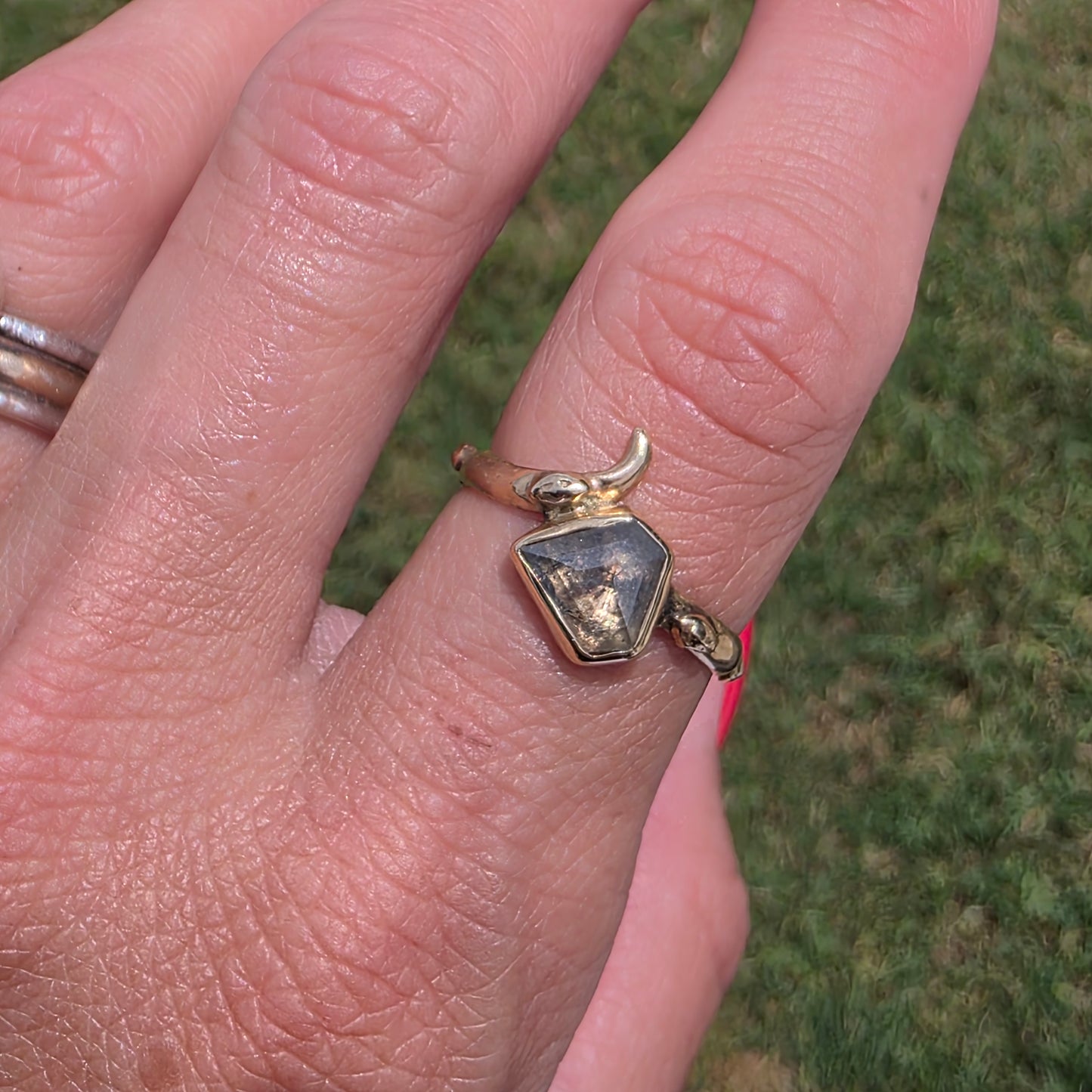 14k Gold and 1.07ct Salt and Pepper Diamond Snake Ring