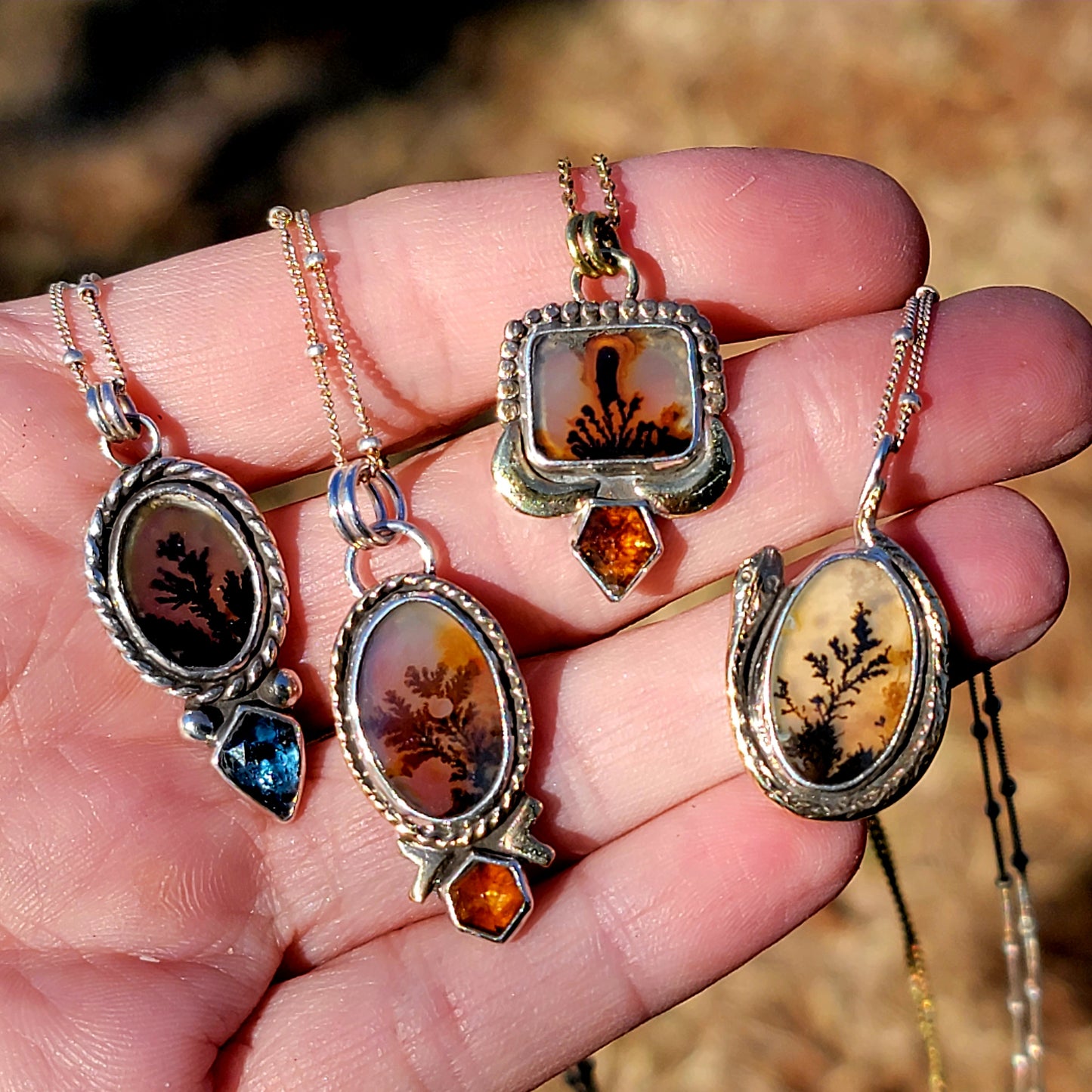 Dentritic Agate and Rose Cut Kyanite Pendant