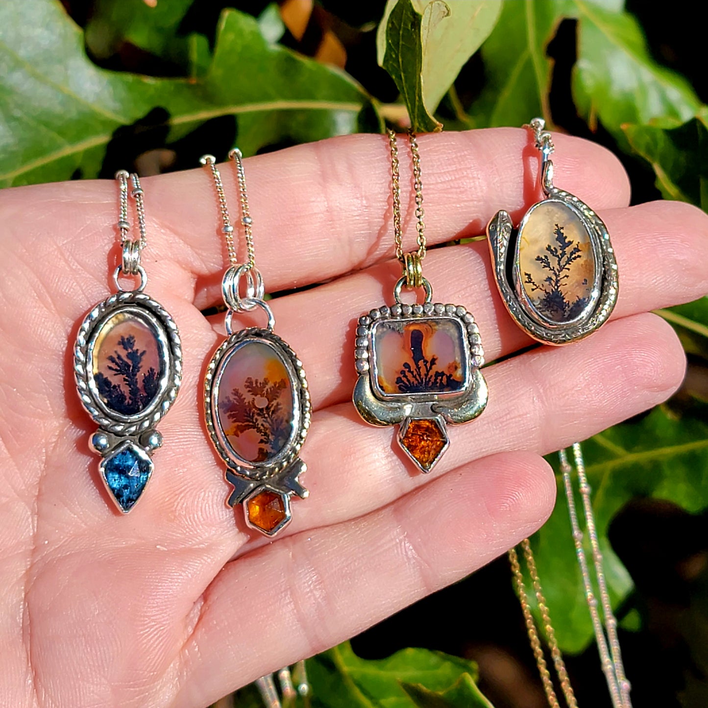 Dentritic Agate and Rose Cut Kyanite Pendant
