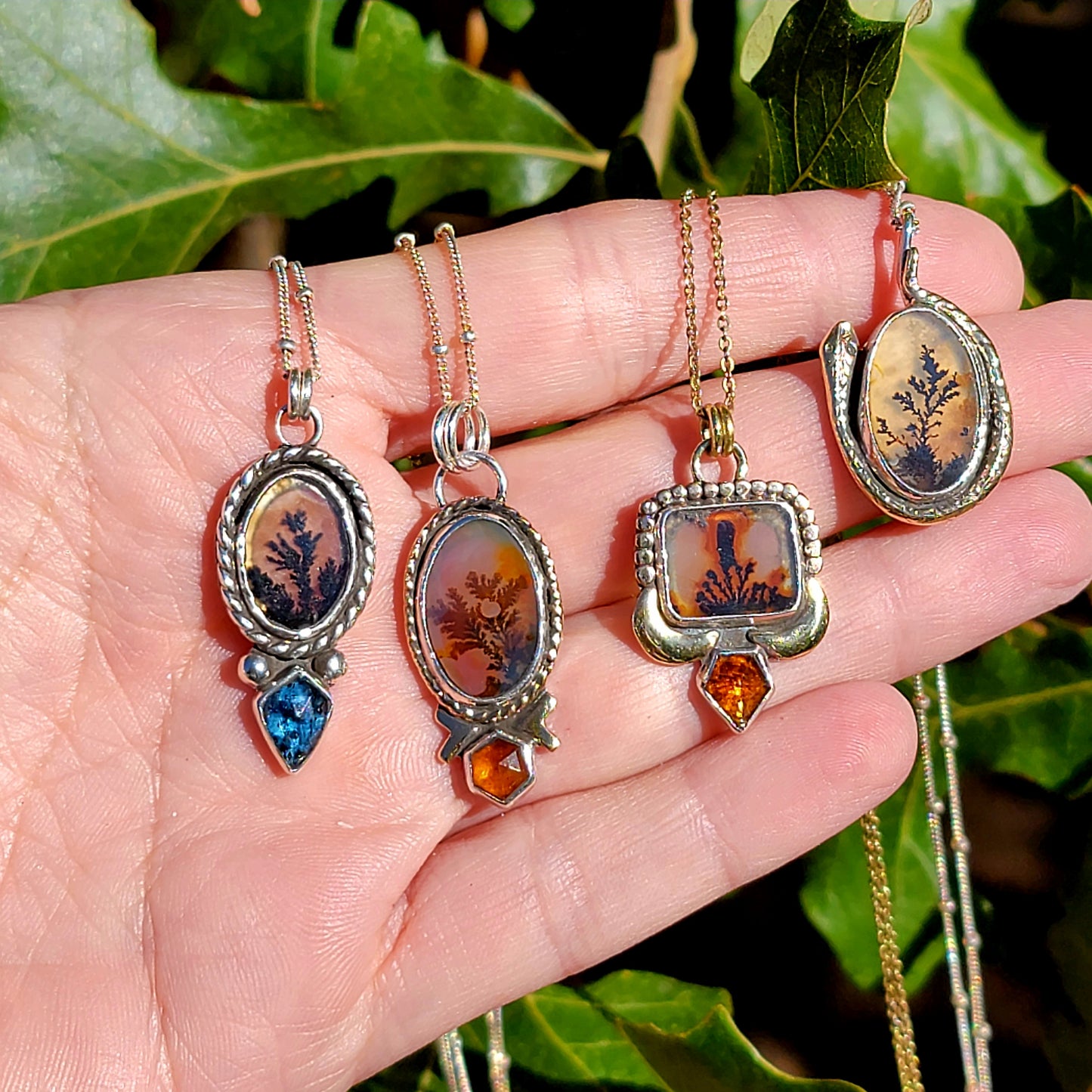 Dentritic Agate and Rose Cut Kyanite Pendant