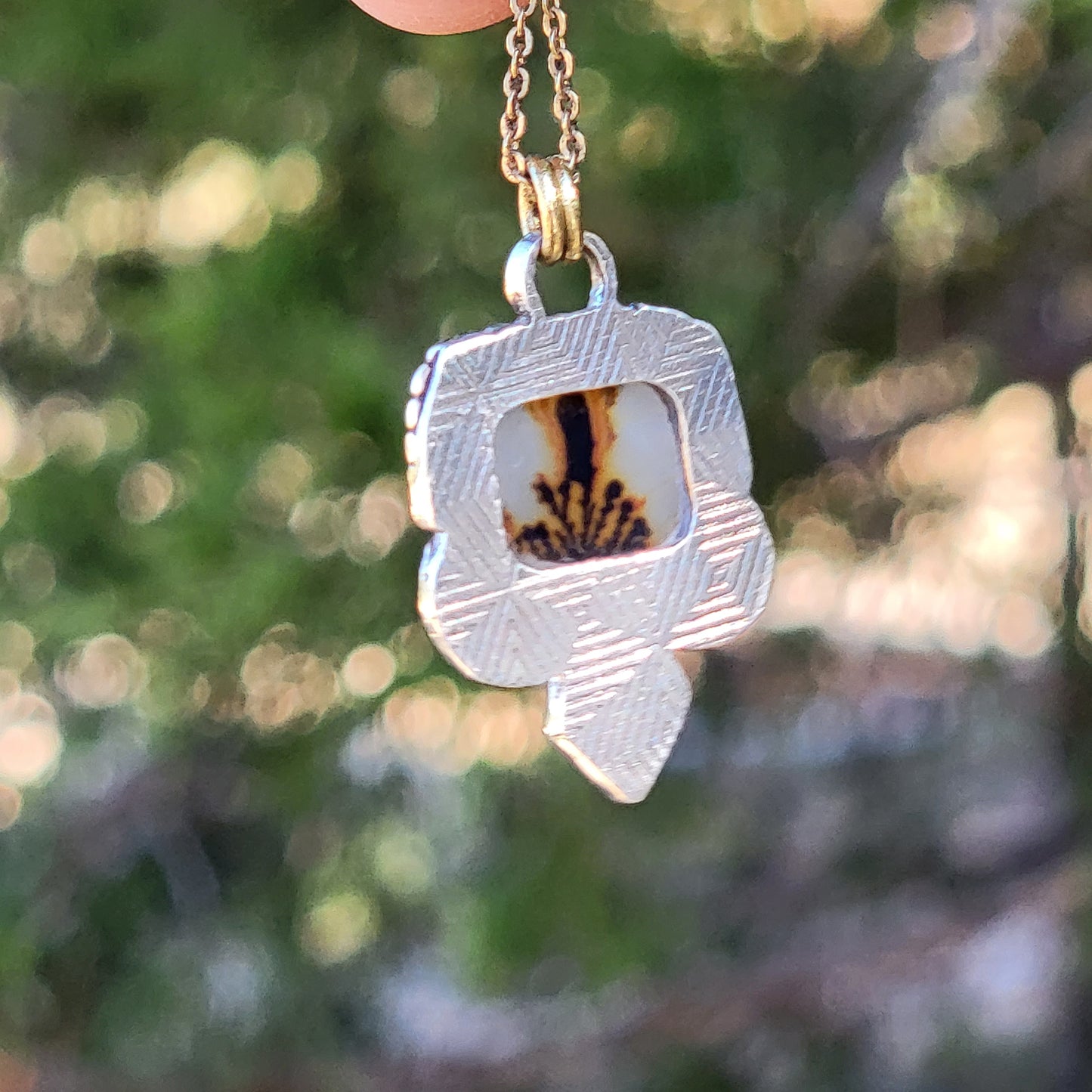 Dentritic Agate and Rose Cut Kyanite Pendant