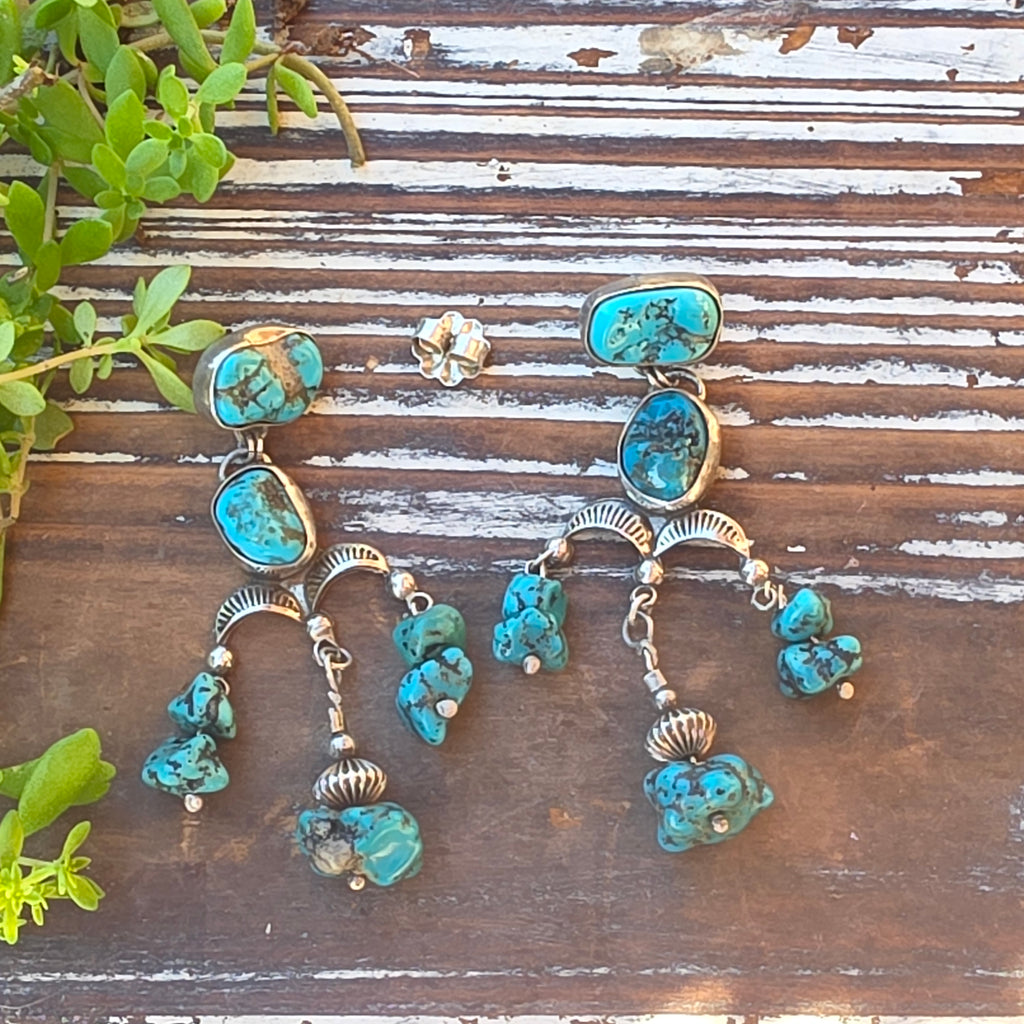 Turquoise Nugget and Sterling Silver Chandelier earrings