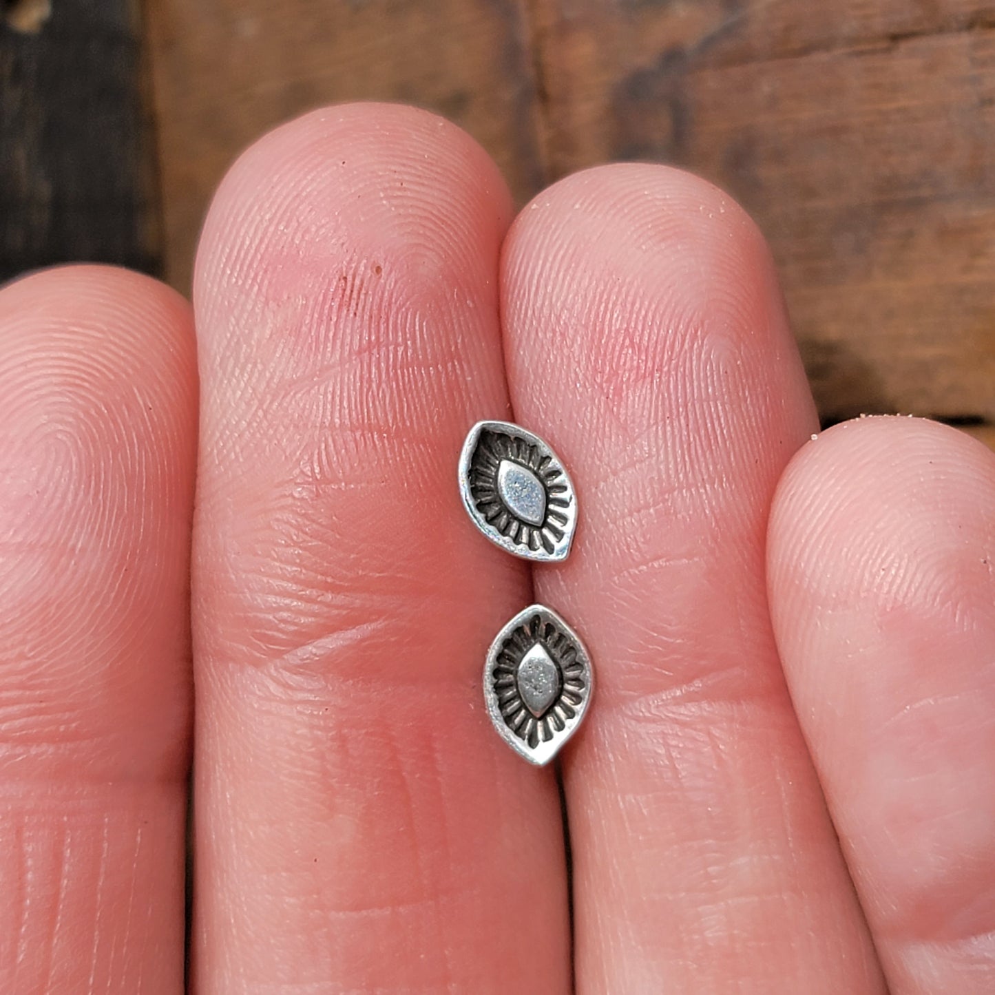 Sterling Stamped Eye Studs