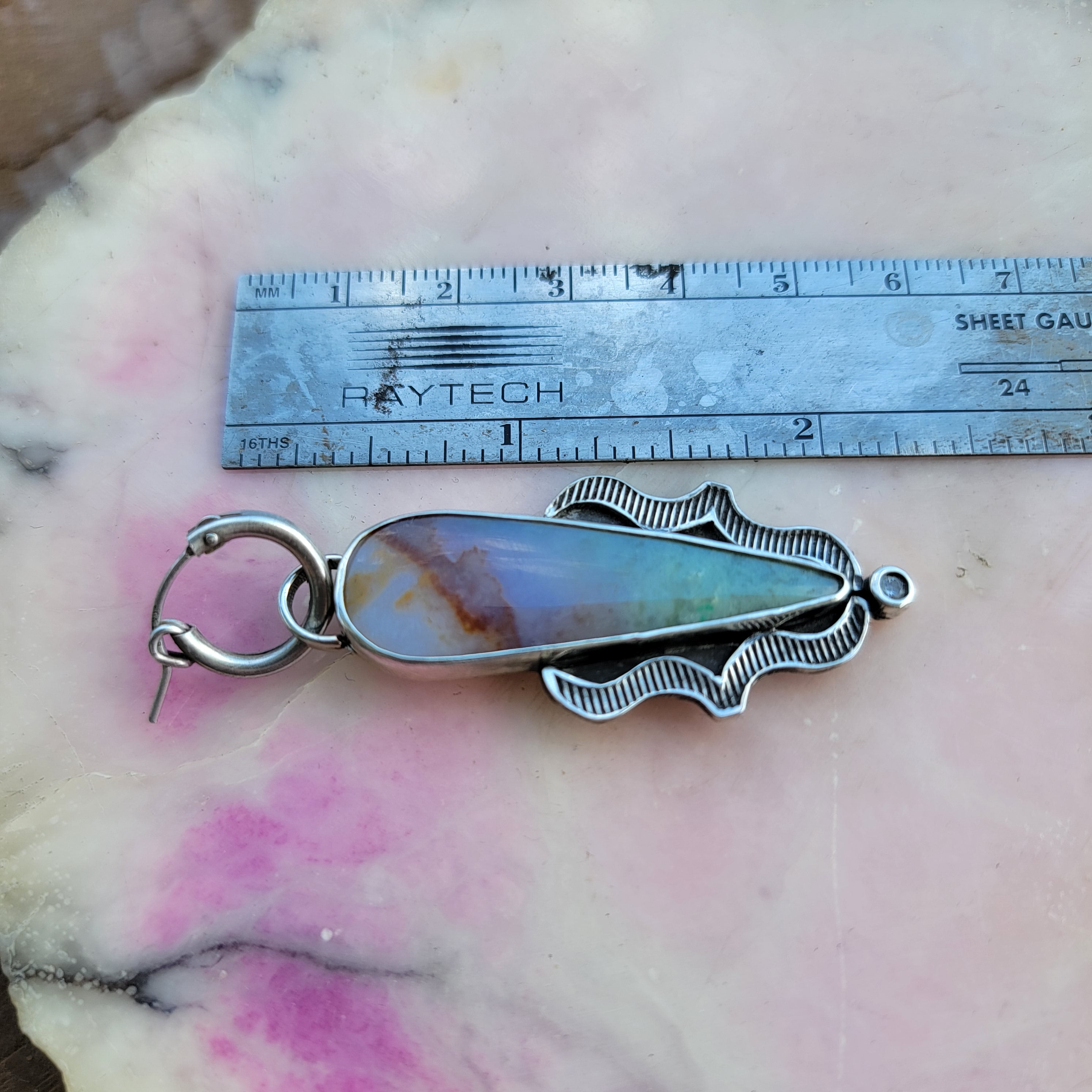 Blue Opalized Wood and Sterling Earrings