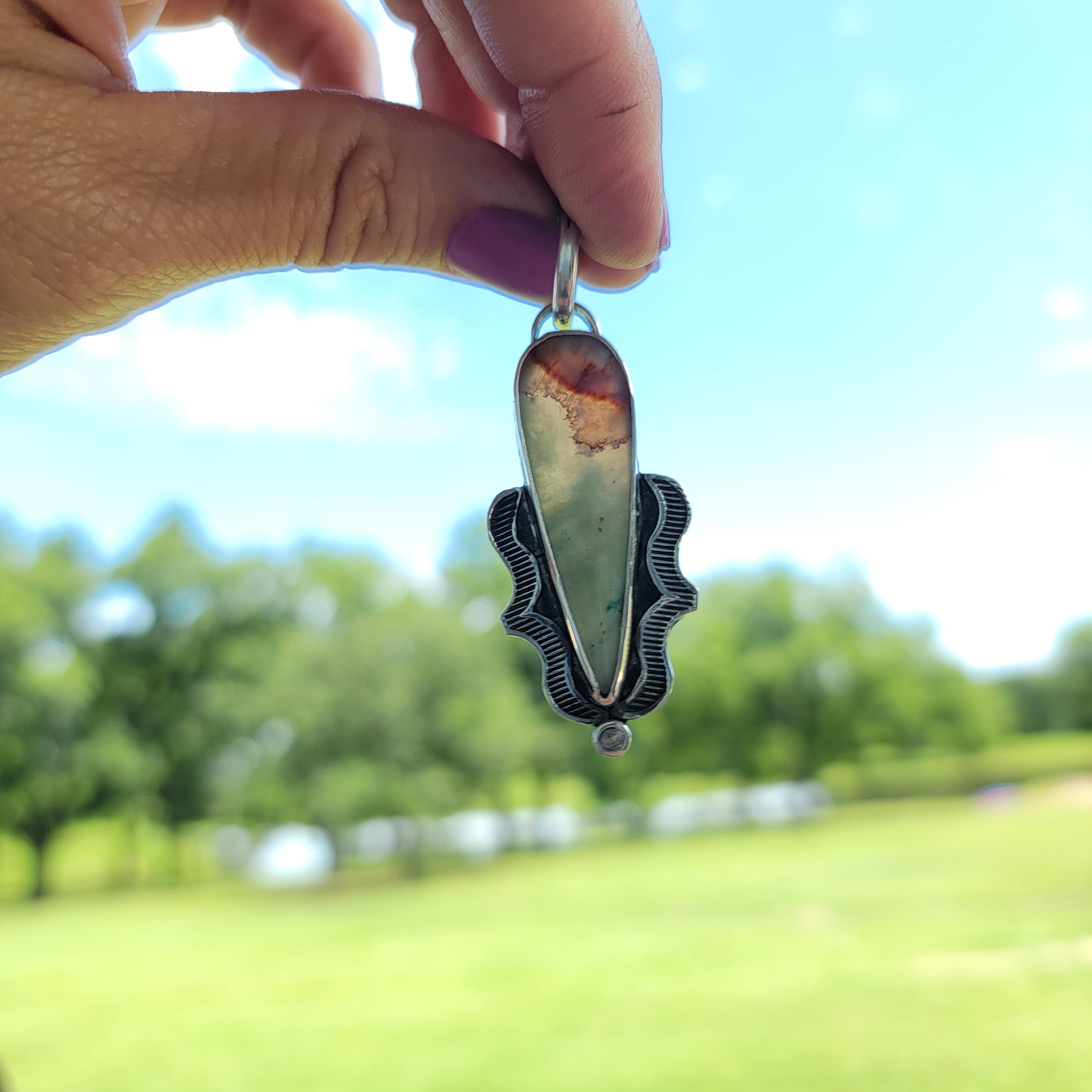 Blue Opalized Wood and Sterling Earrings