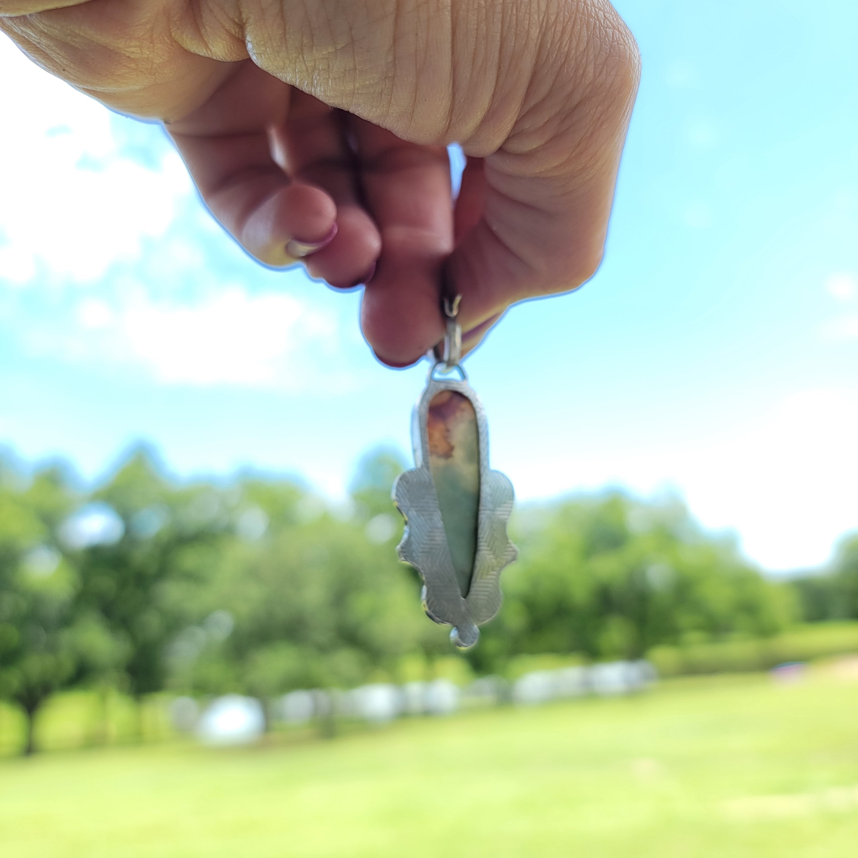 Blue Opalized Wood and Sterling Earrings