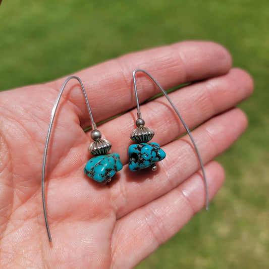 Persian Turquoise Nugget and Sterling Silver Earrings