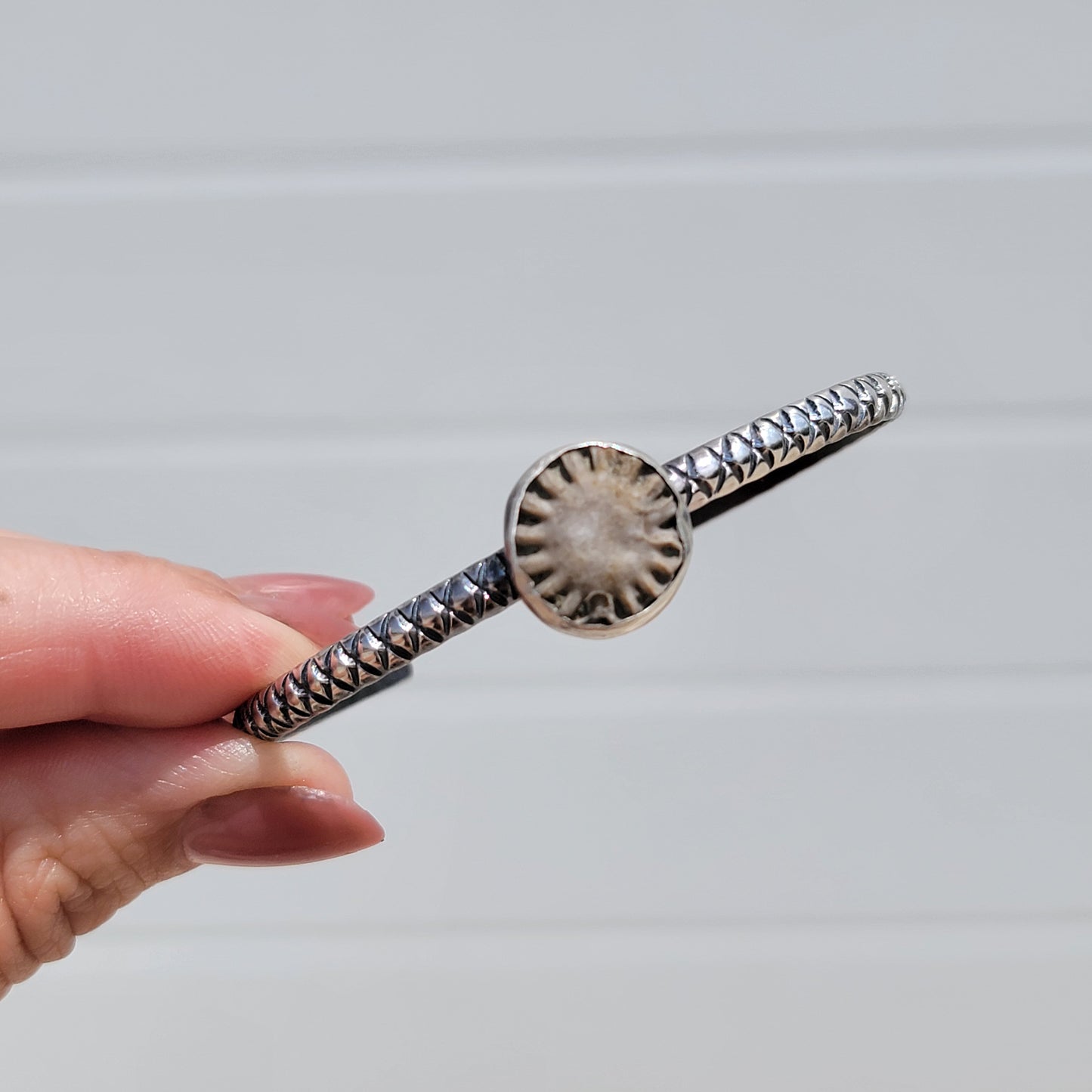 Fossil Button Coral Stamped Sterling Cuff