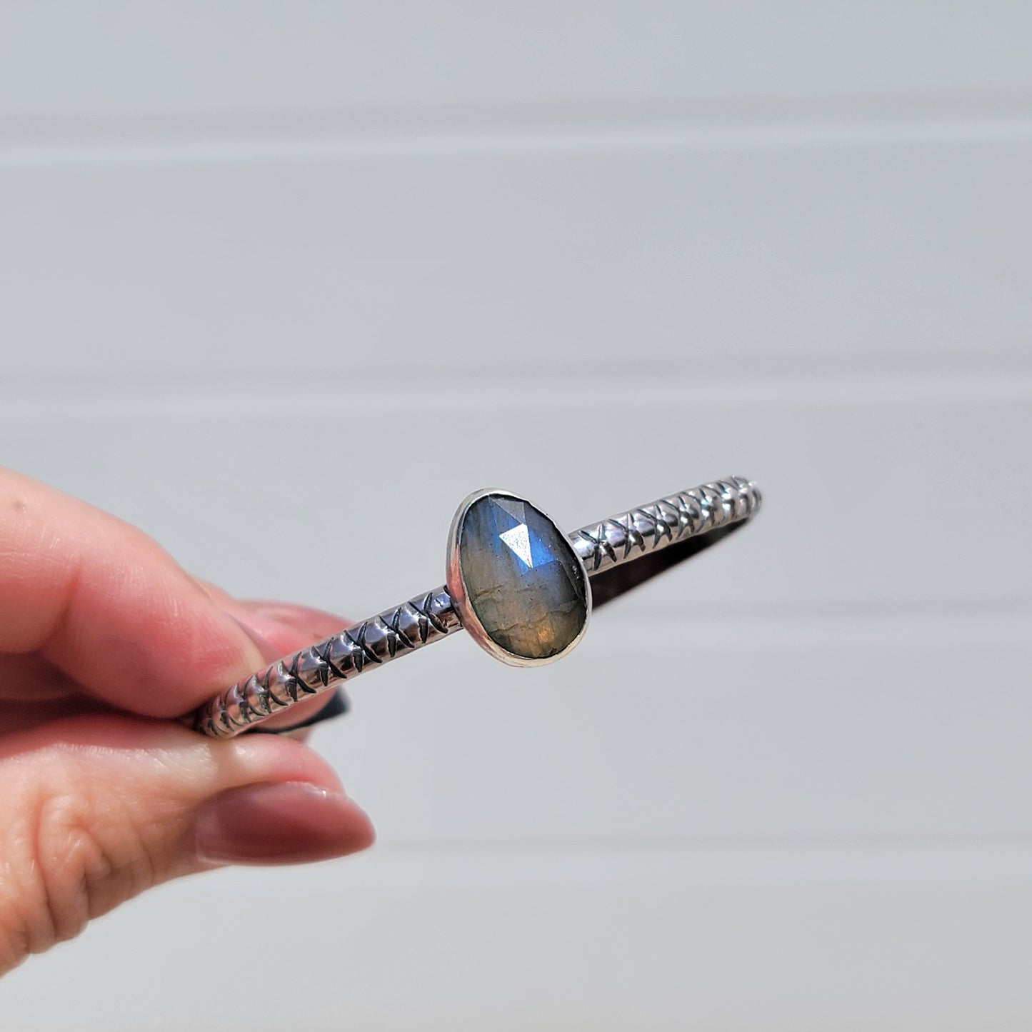 Rosecut Labradorite Stamped Sterling Cuff