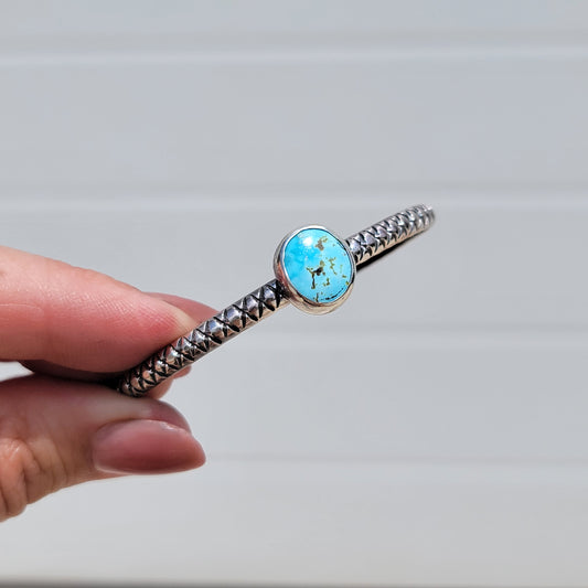 Lone Mountain Turquoise Stamped Sterling Cuff