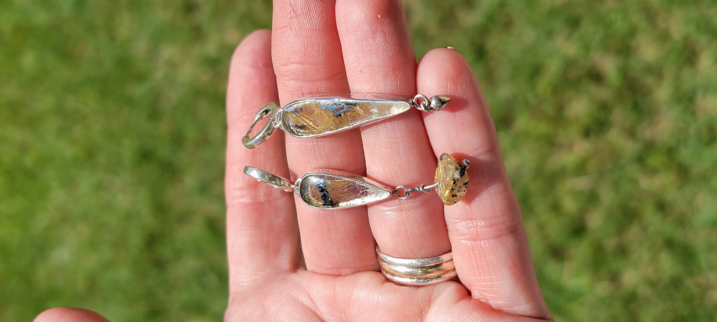 Rutile Quartz and Sterling Earrings