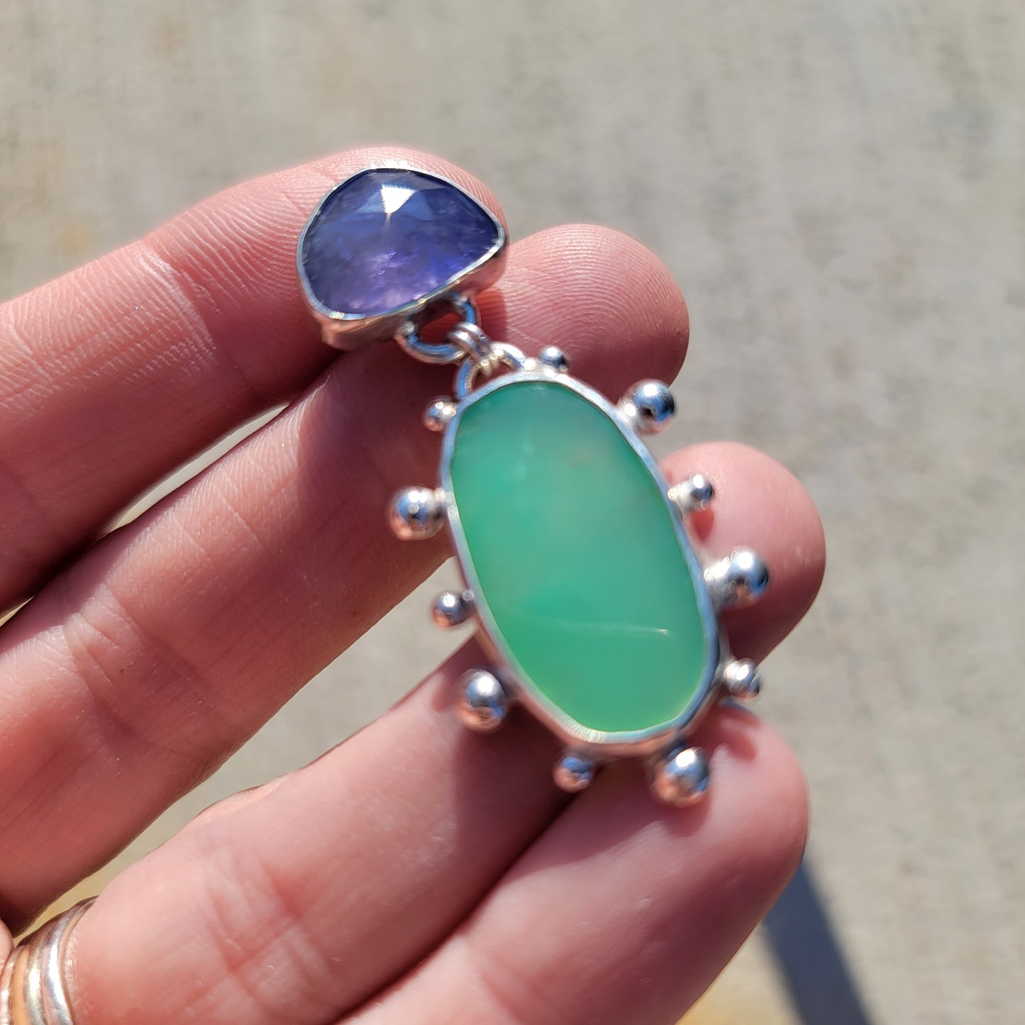 Tanzanite, Chrysoprase and Sterling Earrings