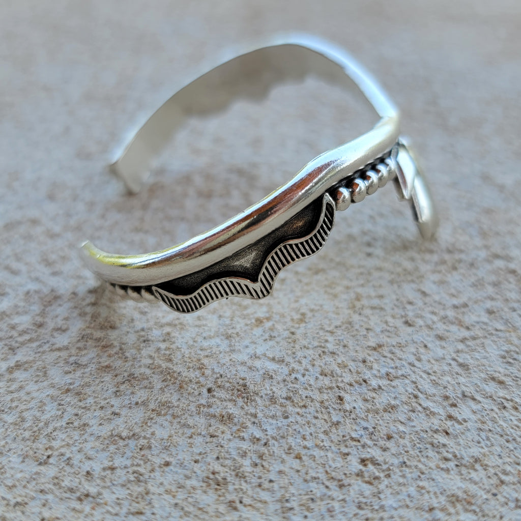 Winter Queen sterling repousse stamped Drop cuff