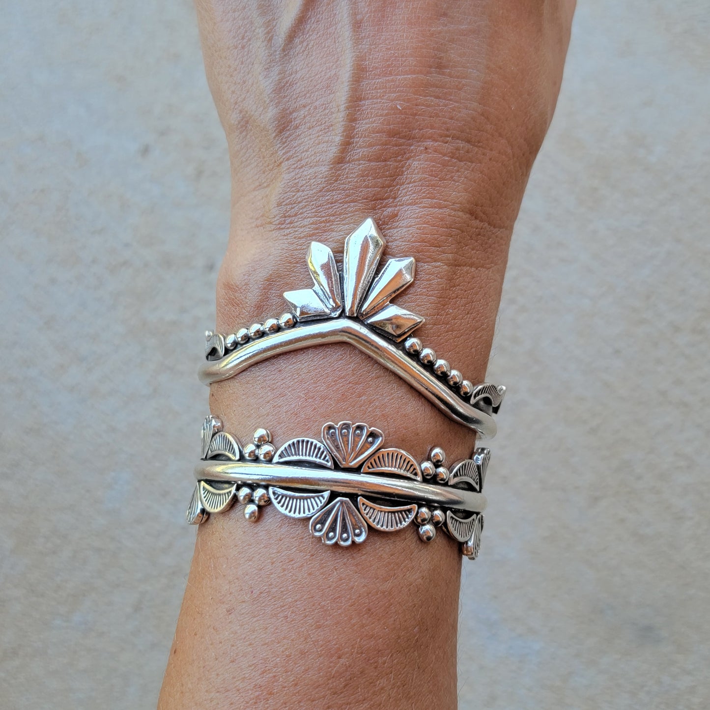 Spring Blossom Stamped Sterling Cuff