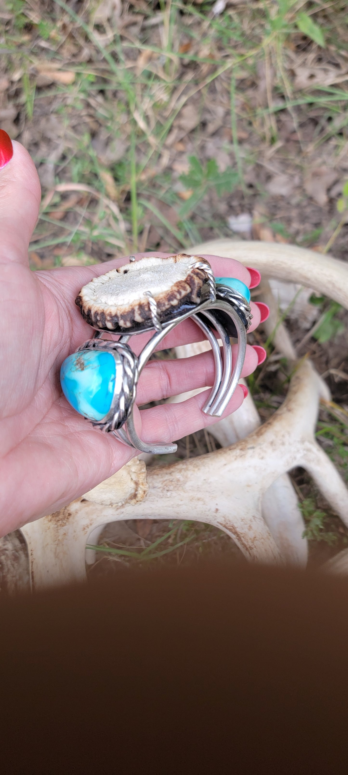 Antler Pedicle and Sleeping Beauty Turquoise Cuff