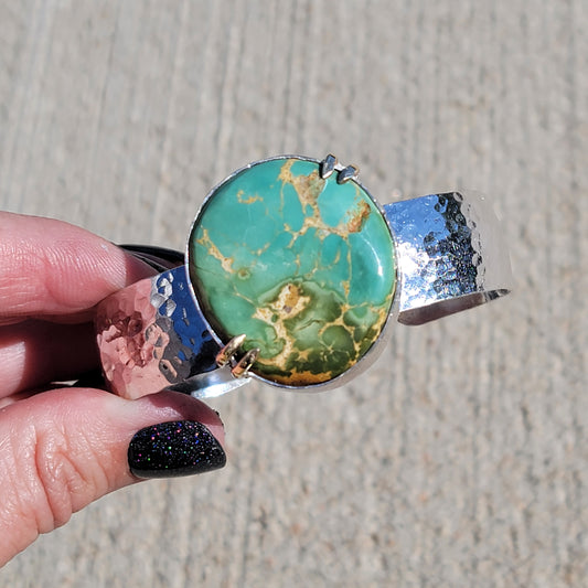 Royston Turquoise Cuff with wide Hammered Sterling Band