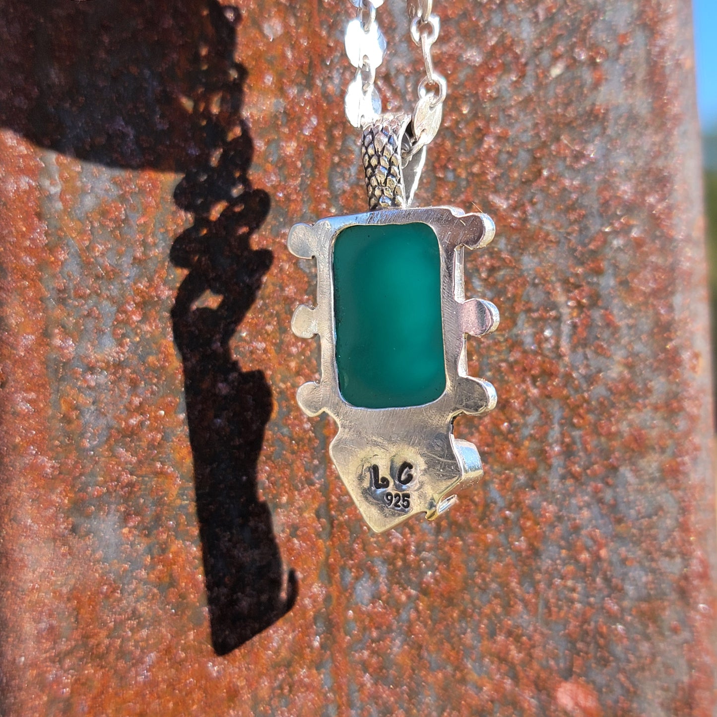 Royston Turquoise, Roman Itaglio 14k and Sterling Pendant