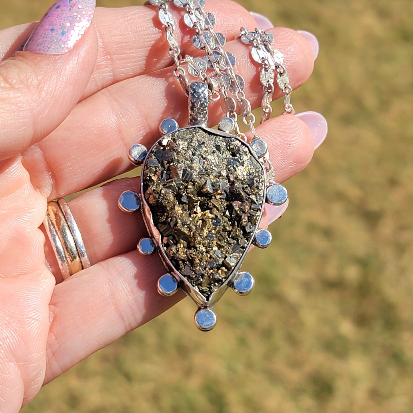 Pyrite Druzy and Sterling Pendant