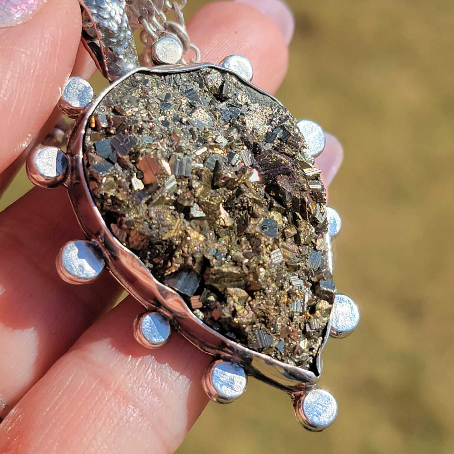 Pyrite Druzy and Sterling Pendant