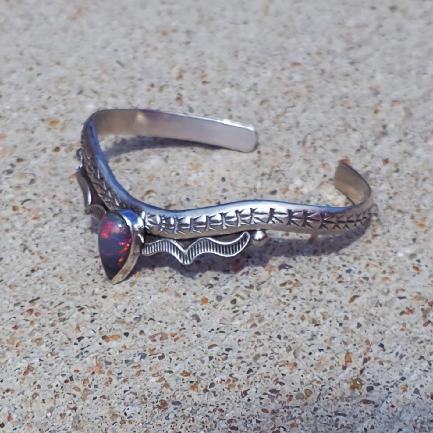 Ethiopian Opal Stamped Sterling Drop Cuff