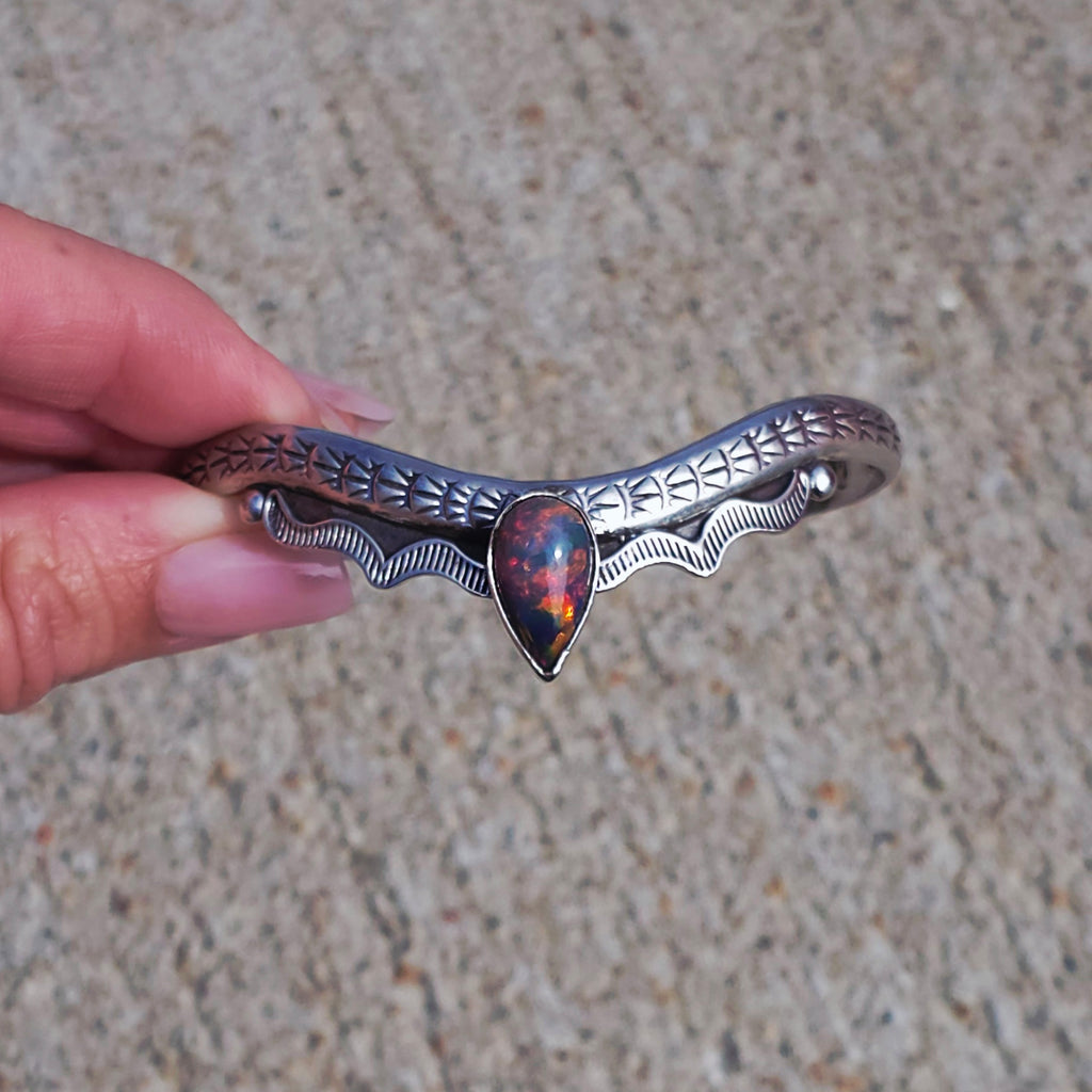 Ethiopian Opal Stamped Sterling Drop Cuff