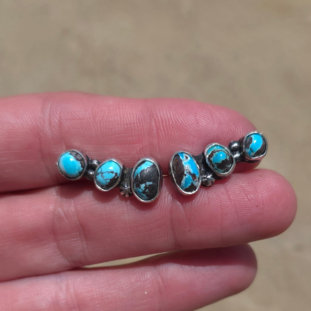 Turquoise and Sterling Climber Post Earrings