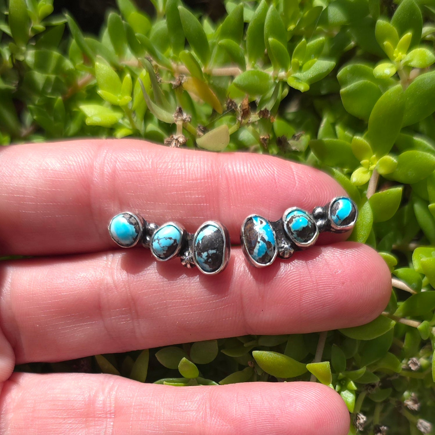 Turquoise and Sterling Climber Post Earrings
