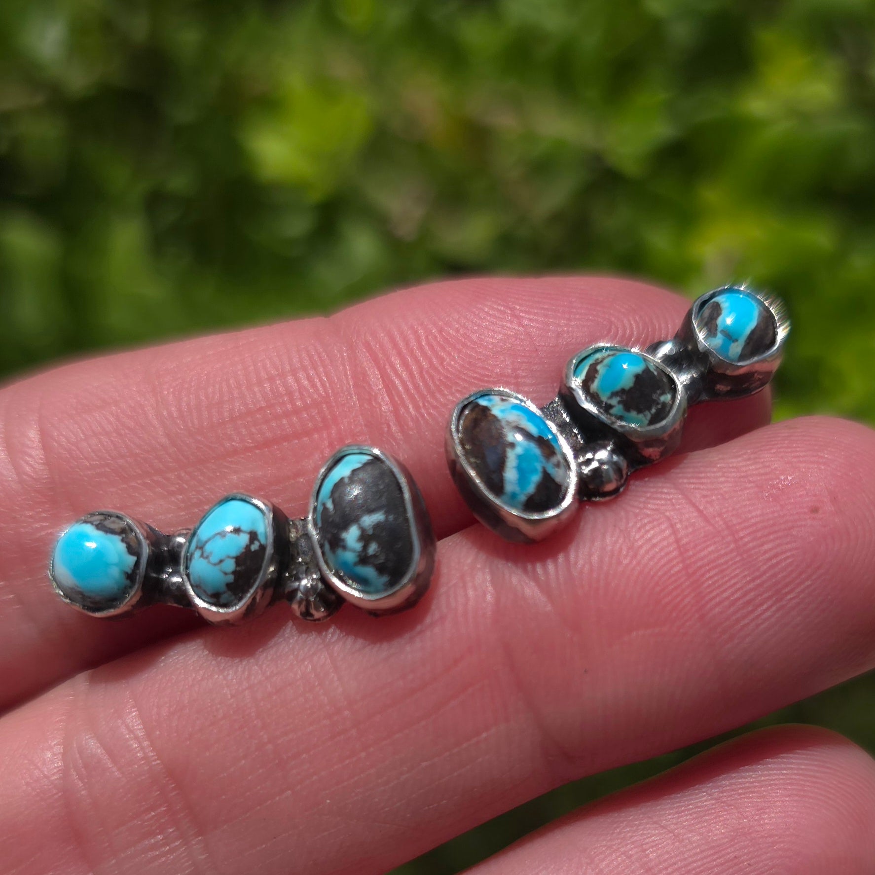 Turquoise and Sterling Climber Post Earrings