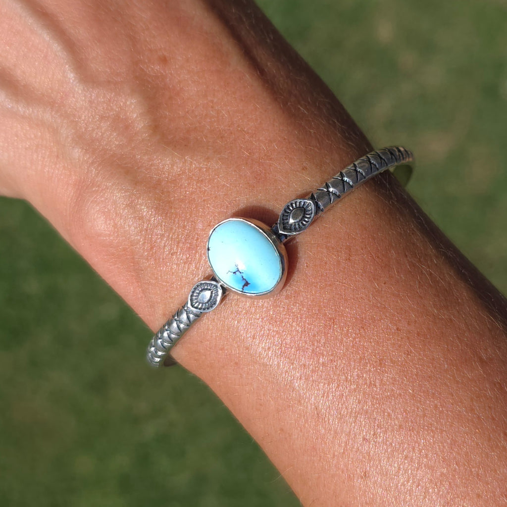 Golden Hills Turquoise & Sterling Stamped Cuff