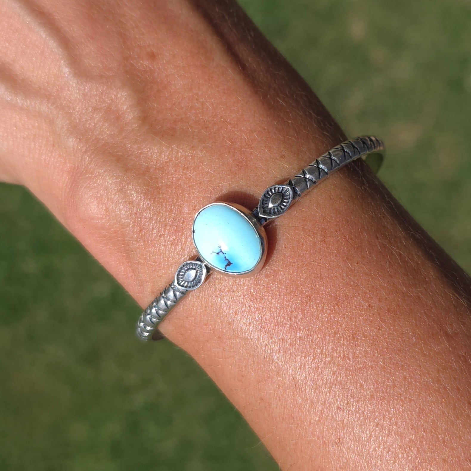 Golden Hills Turquoise & Sterling Stamped Cuff