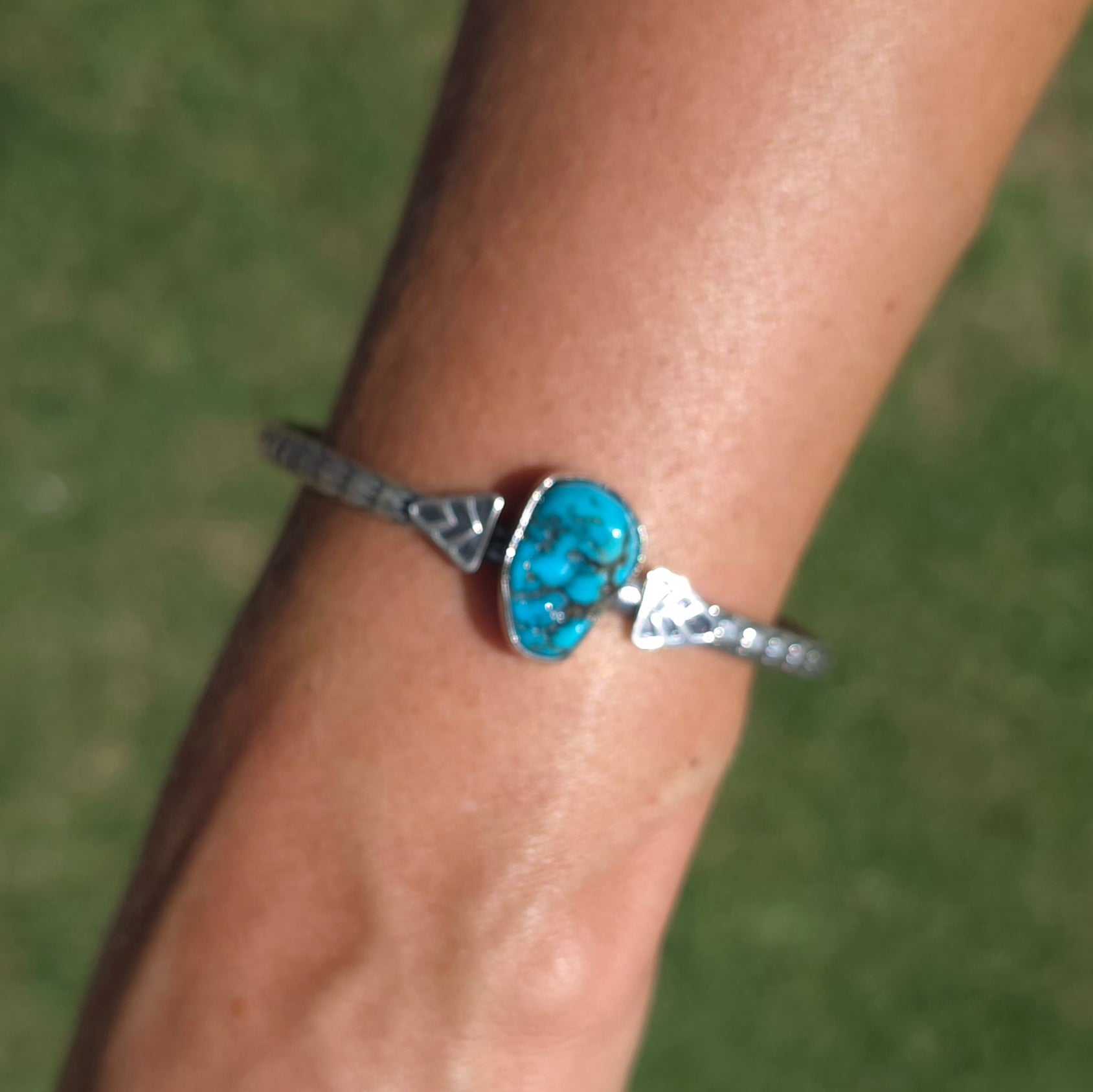 Sleeping Beauty Nugget & Sterling Stamped Cuff