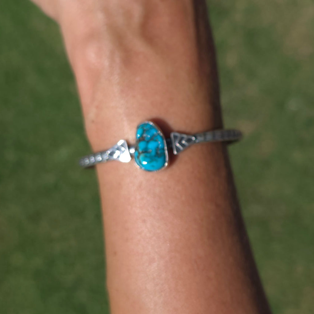 Sleeping Beauty Nugget & Sterling Stamped Cuff