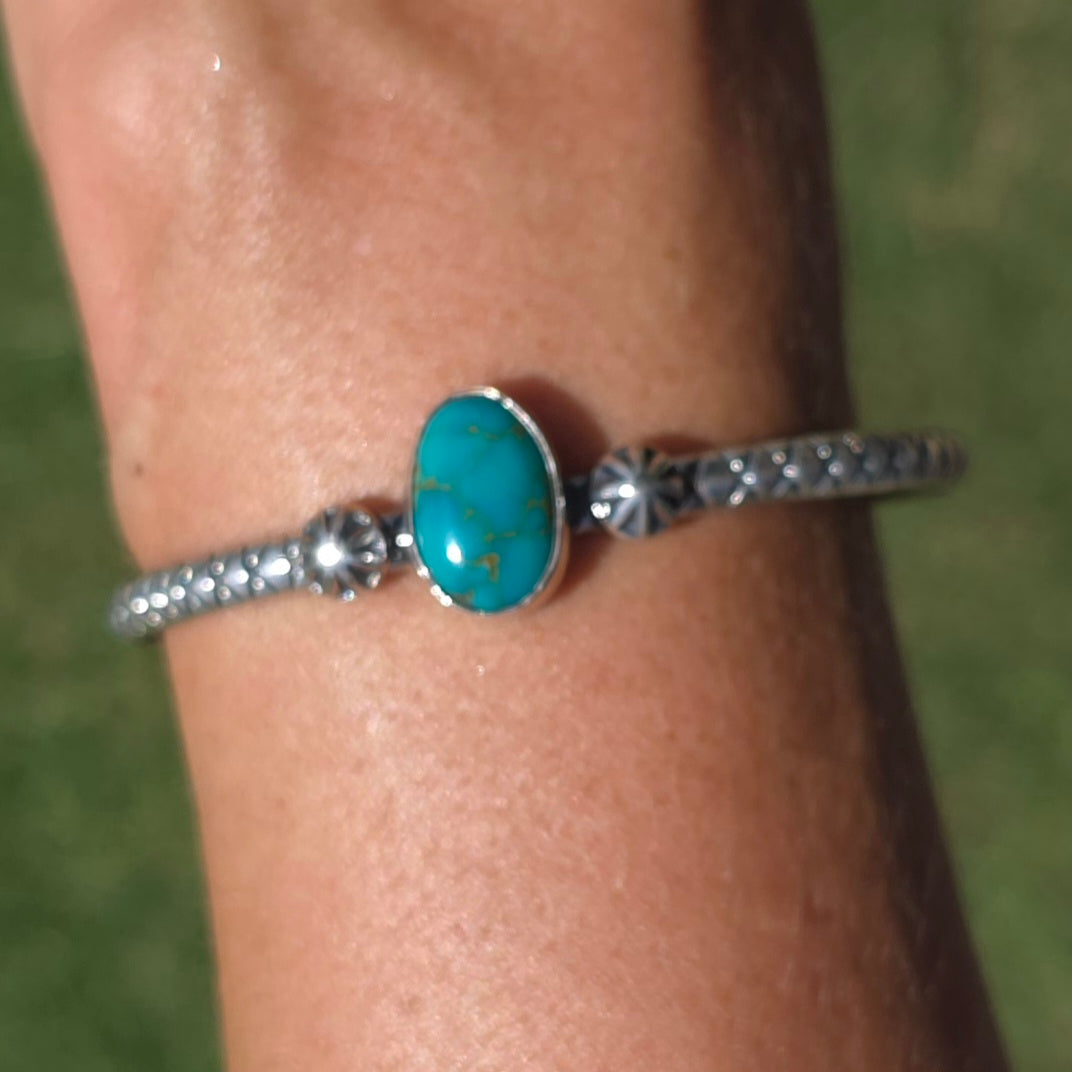 Turquoise & Sterling Stamped Cuff