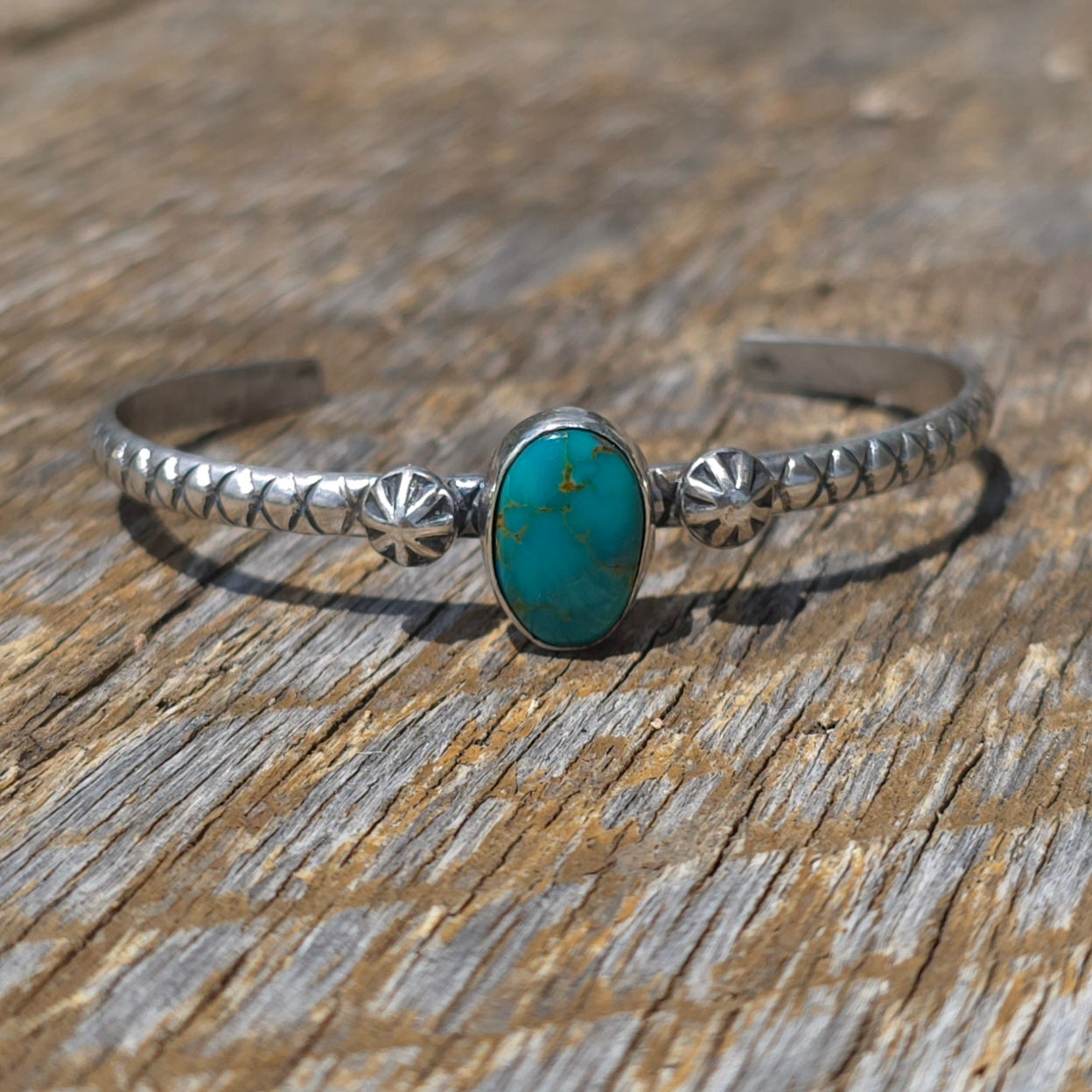 Turquoise & Sterling Stamped Cuff