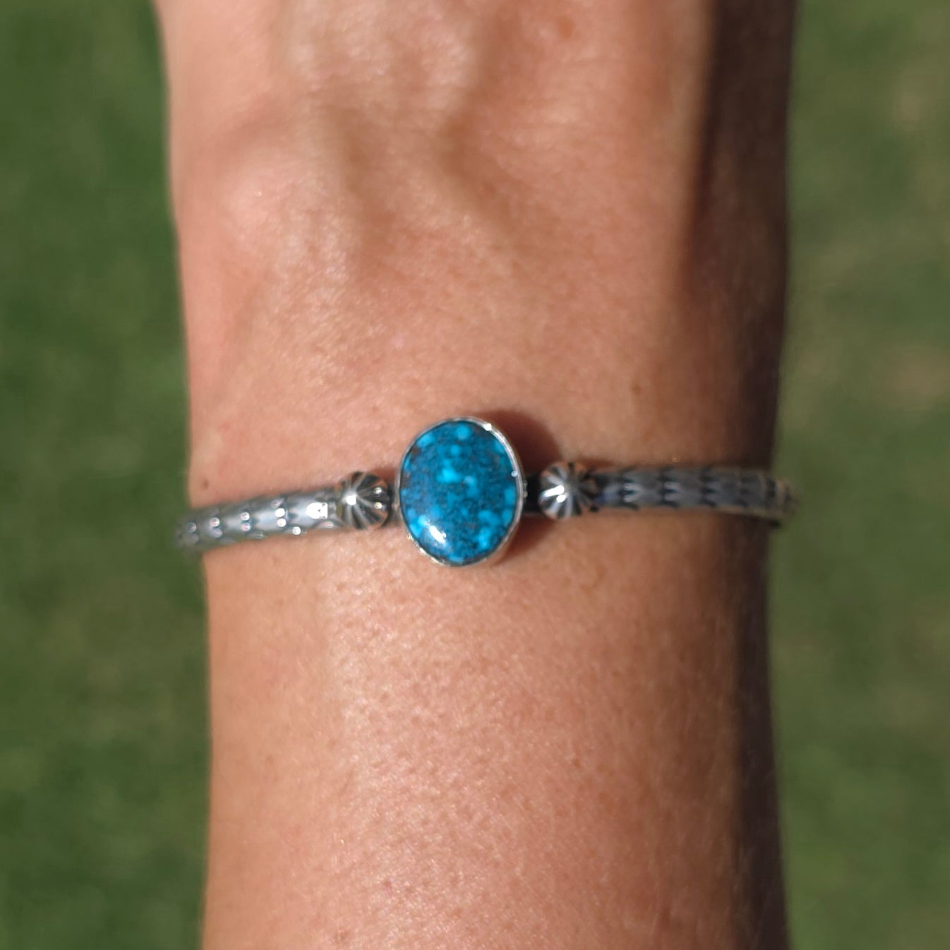 Kingman Turquoise & Sterling Stamped Cuff