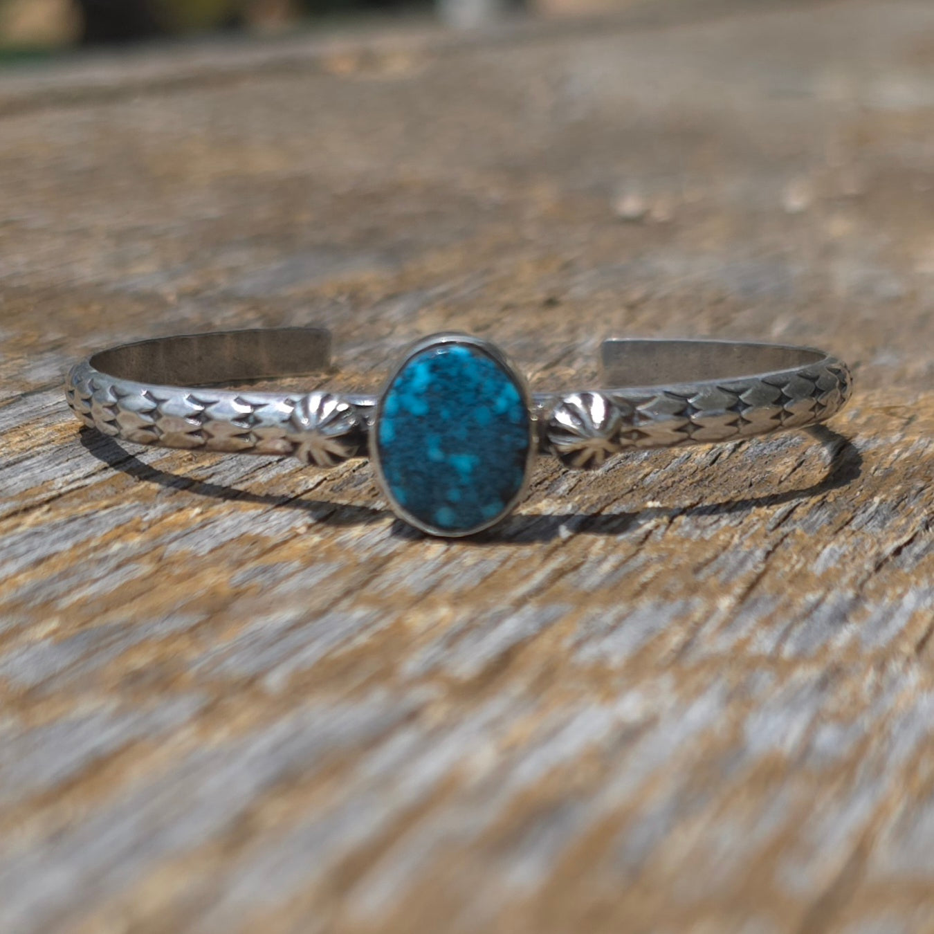 Kingman Turquoise & Sterling Stamped Cuff