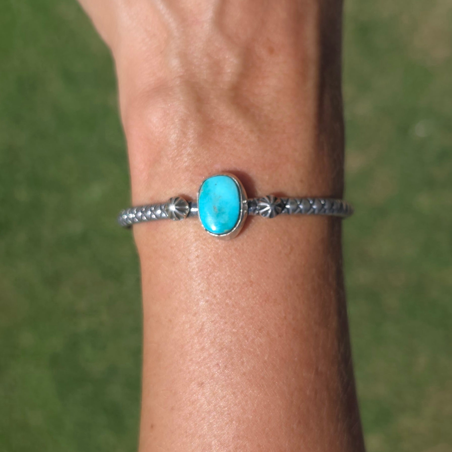 Turquoise & Sterling Stamped Cuff