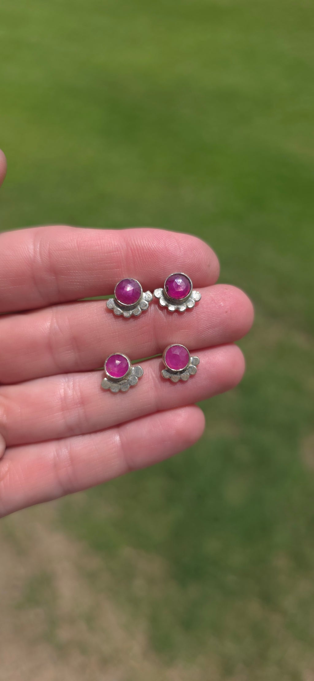 Rosecut Pink Sapphire and Sterling studs with bead detail